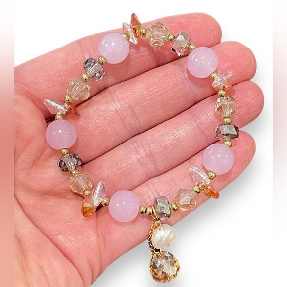 Pink Gold Swarovski Beaded Bracelet - Picture 4 of 8